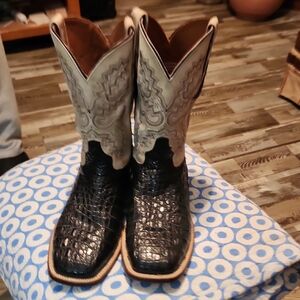 Dan Post Cream And Black Caymen Boots, Size 13W